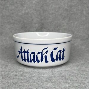 Clay Design Attack Cat Dish Cobalt Blue & White Stoneware Cat Food Water Bowl